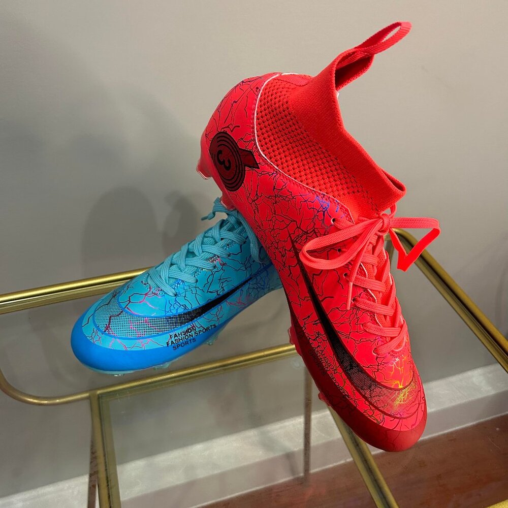 Mens Soccer Cleats High-Tops Lace-Up Football Boots Shoes Classic Outdoor